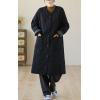 imagechouyatou Women Winter Collarless Quilted Down Coat Button Down Midi Long Quilted Jacket Puffer OvercoatBlack