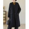 imagechouyatou Women Winter Collarless Quilted Down Coat Button Down Midi Long Quilted Jacket Puffer OvercoatBlack