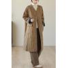 imagechouyatou Women Winter Collarless Quilted Down Coat Button Down Midi Long Quilted Jacket Puffer OvercoatBrown