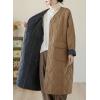 imagechouyatou Women Winter Collarless Quilted Down Coat Button Down Midi Long Quilted Jacket Puffer OvercoatBrown