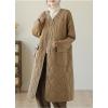 imagechouyatou Women Winter Collarless Quilted Down Coat Button Down Midi Long Quilted Jacket Puffer OvercoatBrown