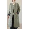 imagechouyatou Women Winter Collarless Quilted Down Coat Button Down Midi Long Quilted Jacket Puffer OvercoatGreen