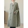 imagechouyatou Women Winter Collarless Quilted Down Coat Button Down Midi Long Quilted Jacket Puffer OvercoatGreen