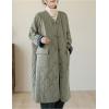 imagechouyatou Women Winter Collarless Quilted Down Coat Button Down Midi Long Quilted Jacket Puffer OvercoatGreen