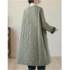 imagechouyatou Women Winter Collarless Quilted Down Coat Button Down Midi Long Quilted Jacket Puffer OvercoatGreen