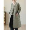 imagechouyatou Women Winter Collarless Quilted Down Coat Button Down Midi Long Quilted Jacket Puffer OvercoatGreen
