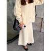 imagechouyatou Womens 2 Piece Outfits Fluffy Button Down Cardigan ALine Skirt Two Piece Sweater Skirt SetsApricot