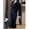 imagechouyatou Womens 2 Piece Outfits Long Sleeve Pullover Sweater and Package Hip Mermaid Midi Long Skirt SetsBlack