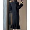imagechouyatou Womens 2 Piece Outfits Long Sleeve Pullover Sweater and Package Hip Mermaid Midi Long Skirt SetsBlack