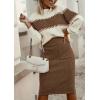 imagechouyatou Womens 2 Piece Sweater Skirt Sets Color Block Knit Sweater Top Bodycon Skirt Two Piece OutfitsBrown