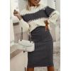 imagechouyatou Womens 2 Piece Sweater Skirt Sets Color Block Knit Sweater Top Bodycon Skirt Two Piece OutfitsDark Grey
