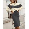 imagechouyatou Womens 2 Piece Sweater Skirt Sets Color Block Knit Sweater Top Bodycon Skirt Two Piece OutfitsDark Grey