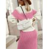 imagechouyatou Womens 2 Piece Sweater Skirt Sets Color Block Knit Sweater Top Bodycon Skirt Two Piece OutfitsPink