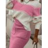 imagechouyatou Womens 2 Piece Sweater Skirt Sets Color Block Knit Sweater Top Bodycon Skirt Two Piece OutfitsPink