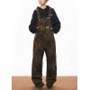 imagechouyatou Womens Adjustable Straps Leopard Denim Bib Overalls Wide Leg Jeans Jumpsuit Rompers with PocketsLeopard