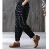 imagechouyatou Womens Baggy Loose Corduroy Pants Polka Dot Printed Elastic High Waisted Straight Leg TrouserBlack