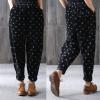 imagechouyatou Womens Baggy Loose Corduroy Pants Polka Dot Printed Elastic High Waisted Straight Leg TrouserBlack