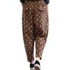 imagechouyatou Womens Baggy Loose Corduroy Pants Polka Dot Printed Elastic High Waisted Straight Leg TrouserBrown