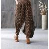 imagechouyatou Womens Baggy Loose Corduroy Pants Polka Dot Printed Elastic High Waisted Straight Leg TrouserBrown
