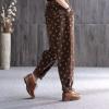 imagechouyatou Womens Baggy Loose Corduroy Pants Polka Dot Printed Elastic High Waisted Straight Leg TrouserBrown