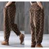 imagechouyatou Womens Baggy Loose Corduroy Pants Polka Dot Printed Elastic High Waisted Straight Leg TrouserBrown