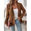 imagechouyatou Womens Business Casual Corduroy Blazer Jacket Notch Lapel Double Breasted Suit JacketCoffee Brown