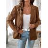 imagechouyatou Womens Business Casual Corduroy Blazer Jacket Notch Lapel Double Breasted Suit JacketCoffee Brown