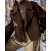 imagechouyatou Womens Business Casual Wool Coat Suit Top Open Front Loose Dressy Blazer Jacket Trench CoatBrown