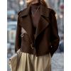 imagechouyatou Womens Business Casual Wool Coat Suit Top Open Front Loose Dressy Blazer Jacket Trench CoatBrown