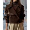 imagechouyatou Womens Business Casual Wool Coat Suit Top Open Front Loose Dressy Blazer Jacket Trench CoatBrown