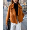 imagechouyatou Womens Business Casual Wool Coat Suit Top Open Front Loose Dressy Blazer Jacket Trench CoatDark Yellow