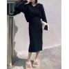 imagechouyatou Womens Cable Knit 2 Piece Outfits Crop Sweater Hoodie and Package Hip Bodycon Midi Skirt SetsBlack