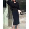 imagechouyatou Womens Cable Knit 2 Piece Outfits Crop Sweater Hoodie and Package Hip Bodycon Midi Skirt SetsBlack