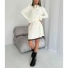 imagechouyatou Womens Cable Knit 2 Piece Outfits Long Sleeve Polo Sweater and Elastic Waist Pleated Mini Skirt SetsBeige White