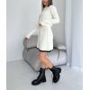 imagechouyatou Womens Cable Knit 2 Piece Outfits Long Sleeve Polo Sweater and Elastic Waist Pleated Mini Skirt SetsBeige White