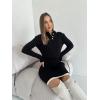imagechouyatou Womens Cable Knit 2 Piece Outfits Long Sleeve Polo Sweater and Elastic Waist Pleated Mini Skirt SetsBlack