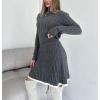 imagechouyatou Womens Cable Knit 2 Piece Outfits Long Sleeve Polo Sweater and Elastic Waist Pleated Mini Skirt SetsGray