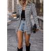 imagechouyatou Womens Casual Open Front Blazer Jacket Houndstooth Plaid Office Work Dressy Coat SuitBlack