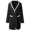 imagechouyatou Womens Color Block Plush Nightdress Hooded Loose Fit Pajama Dress Ultra Soft Bathrobe NightgownBlack