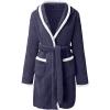 imagechouyatou Womens Color Block Plush Nightdress Hooded Loose Fit Pajama Dress Ultra Soft Bathrobe NightgownNavy Blue