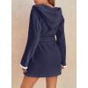 imagechouyatou Womens Color Block Plush Nightdress Hooded Loose Fit Pajama Dress Ultra Soft Bathrobe NightgownNavy Blue