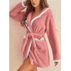 imagechouyatou Womens Color Block Plush Nightdress Hooded Loose Fit Pajama Dress Ultra Soft Bathrobe NightgownPink
