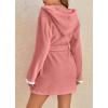 imagechouyatou Womens Color Block Plush Nightdress Hooded Loose Fit Pajama Dress Ultra Soft Bathrobe NightgownPink