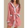 imagechouyatou Womens Color Block Plush Nightdress Hooded Loose Fit Pajama Dress Ultra Soft Bathrobe NightgownPink