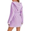imagechouyatou Womens Color Block Plush Nightdress Hooded Loose Fit Pajama Dress Ultra Soft Bathrobe NightgownPurple