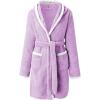 imagechouyatou Womens Color Block Plush Nightdress Hooded Loose Fit Pajama Dress Ultra Soft Bathrobe NightgownPurple