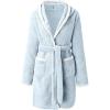 imagechouyatou Womens Color Block Plush Nightdress Hooded Loose Fit Pajama Dress Ultra Soft Bathrobe NightgownSky Blue