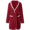 imagechouyatou Womens Color Block Plush Nightdress Hooded Loose Fit Pajama Dress Ultra Soft Bathrobe NightgownWine Red
