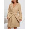 imagechouyatou Womens Cute Ear Hood Nightdress Ultra Soft Pajamas Dress Fluffy Fleece Nightgown with BeltKhaki