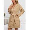 imagechouyatou Womens Cute Ear Hood Nightdress Ultra Soft Pajamas Dress Fluffy Fleece Nightgown with BeltKhaki